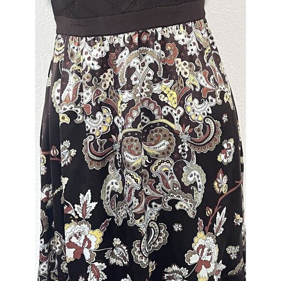 BEBE Disco Dress 70’s Retro Silk Sz M Bandage Knit Top Sleeveless Ruffle Paisley - Picture 3 of 9